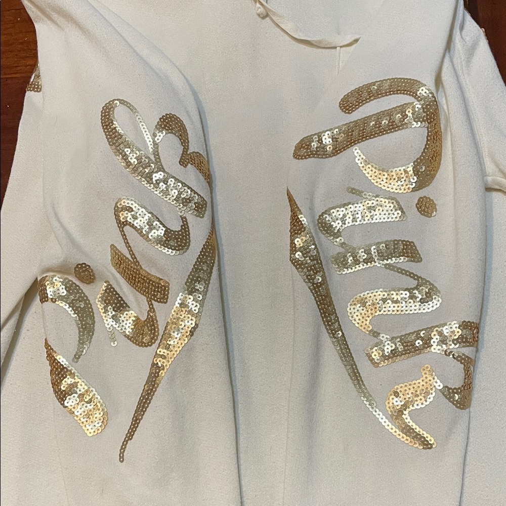 PINK Victoria's Secret Cream Hoodie with Gold Sequins. Worn 3 Times.